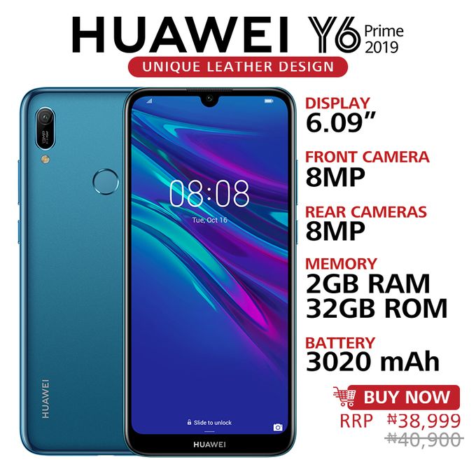 alcohol Bot knop Buy Huawei Y6 Prime 2019 Dual Sim [32GB/2GB] 6.09-Inch HD+ Dewdrop Android  9.0 Pie, 13MP + 8MP 4G LTE 3020mAh Smartphone – Sapphire Blue Online | Get  Free Delivery @ McSteve Nigeria