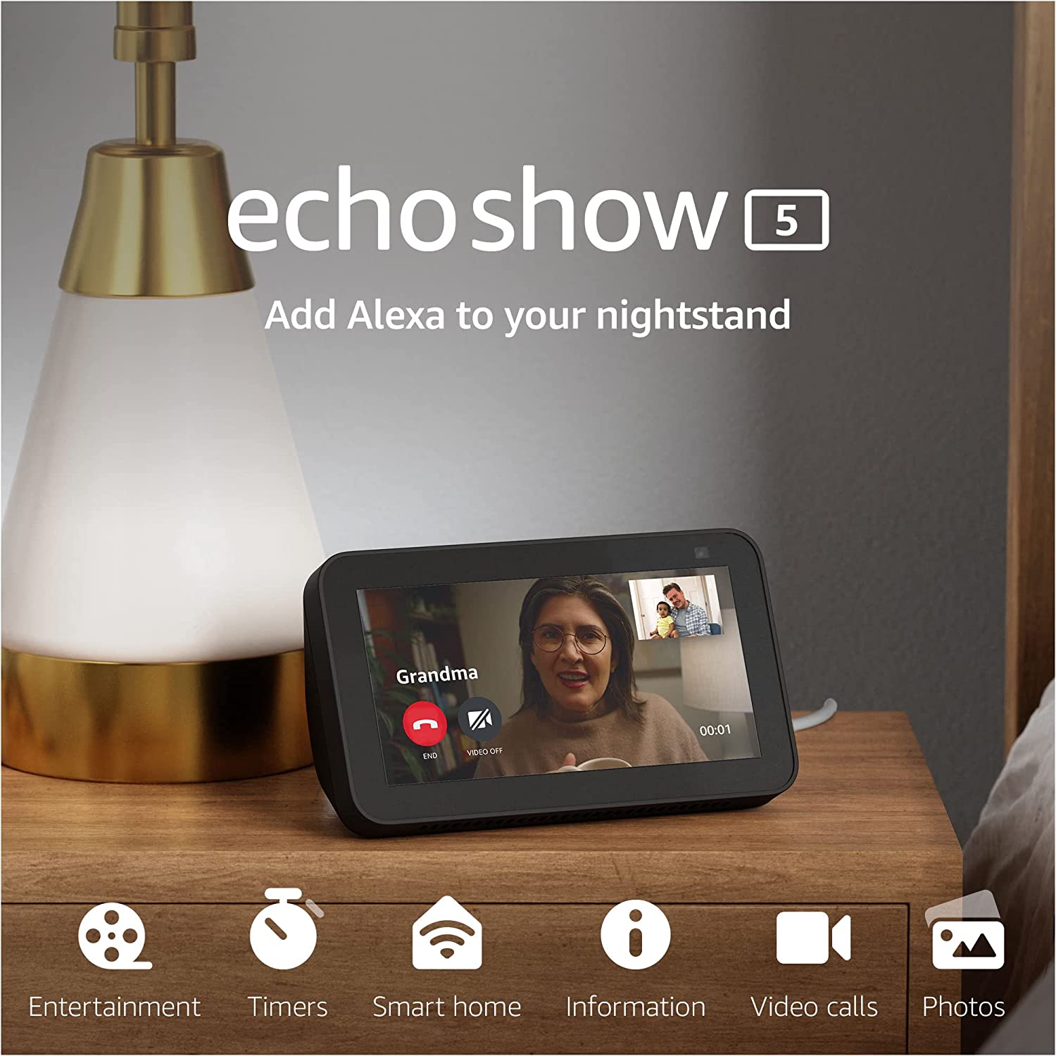 Echo Show 5 (2nd Gen, 2021 release), Smart display with Alexa and 2  MP camera, Charcoal